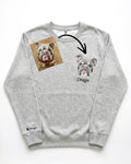 Crewneck sweatshirt with a realistic embroidered dog portrait