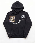 Hoodie with a realistic embroidered pet portrait and name
