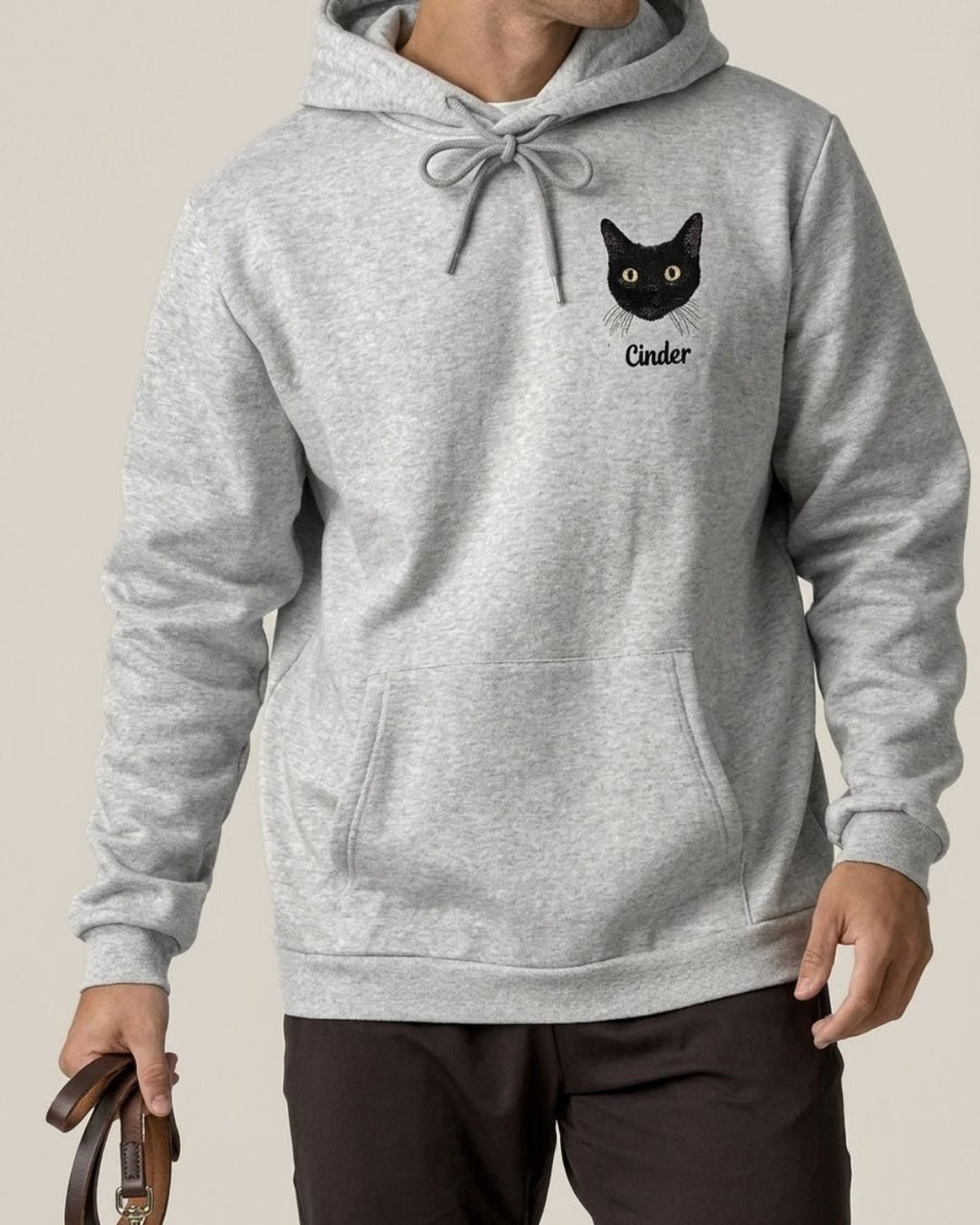 Embroidered pet portrait hoodie detail