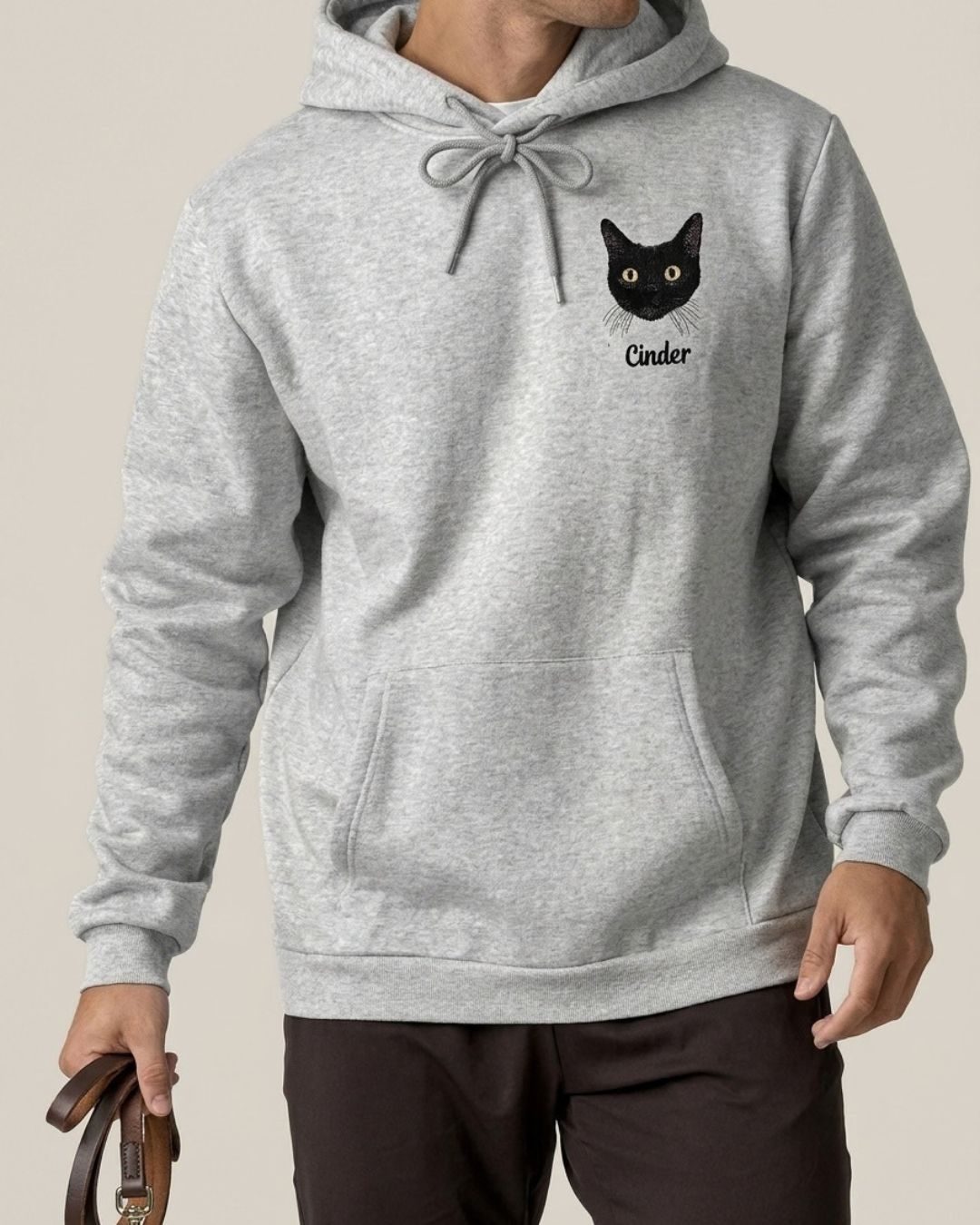 Embroidered pet portrait hoodie detail