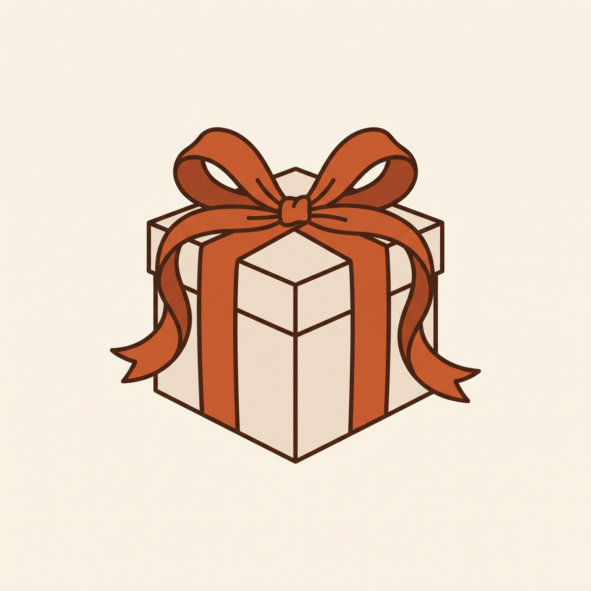 Illustrated gift box tied with a satin ribbon bow