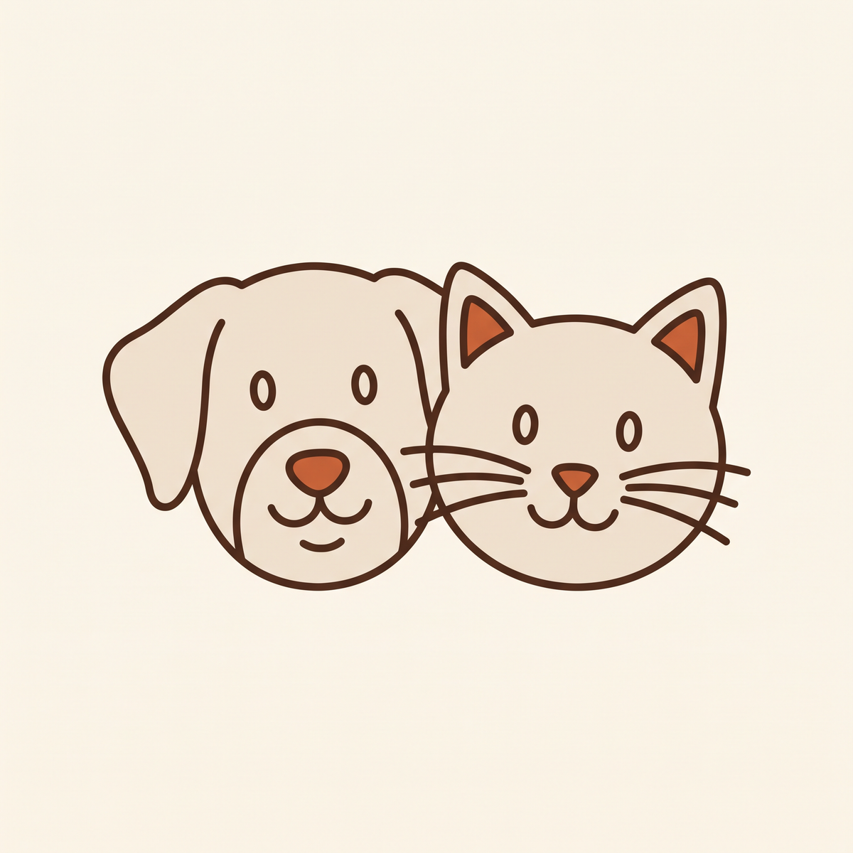 Illustrated dog and cat faces side by side