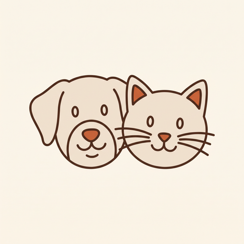 Illustrated dog and cat faces side by side