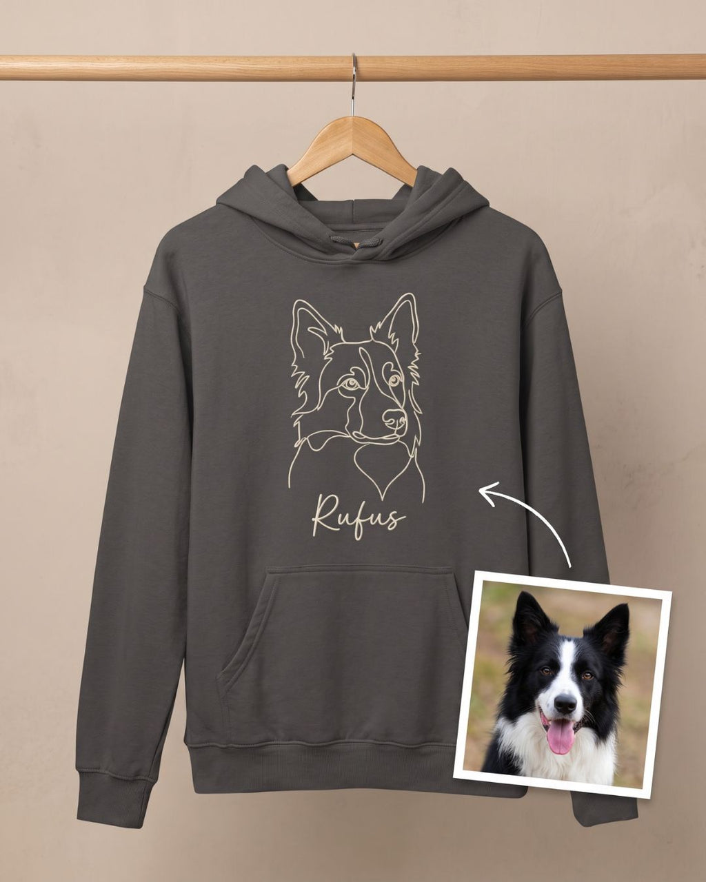 Hoodie with a minimalist single-line embroidered pet portrait