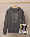 Hoodie with a minimalist single-line embroidered pet portrait