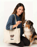 Canvas tote bag with an embroidered pet portrait